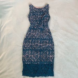 Dorothy Perkins UK Size 6 Teal & Blush Pink Sleeveless Midi Pencil Dress